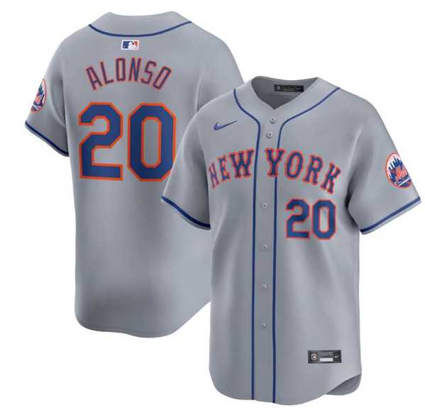 Men's New York Mets #20 Pete Alonso 2024 Gray Away Limited Stitched Baseball Jersey Dzhi,We sell and wholesale Men's New York Mets #20 Pete Alonso 2024 Gray Away Limited Stitched Baseball Jersey Dzhi on line form chian!